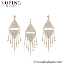 64444 mode großhandel china luxus dreieck typ weißer diamant vergoldet quaste schmuck-set